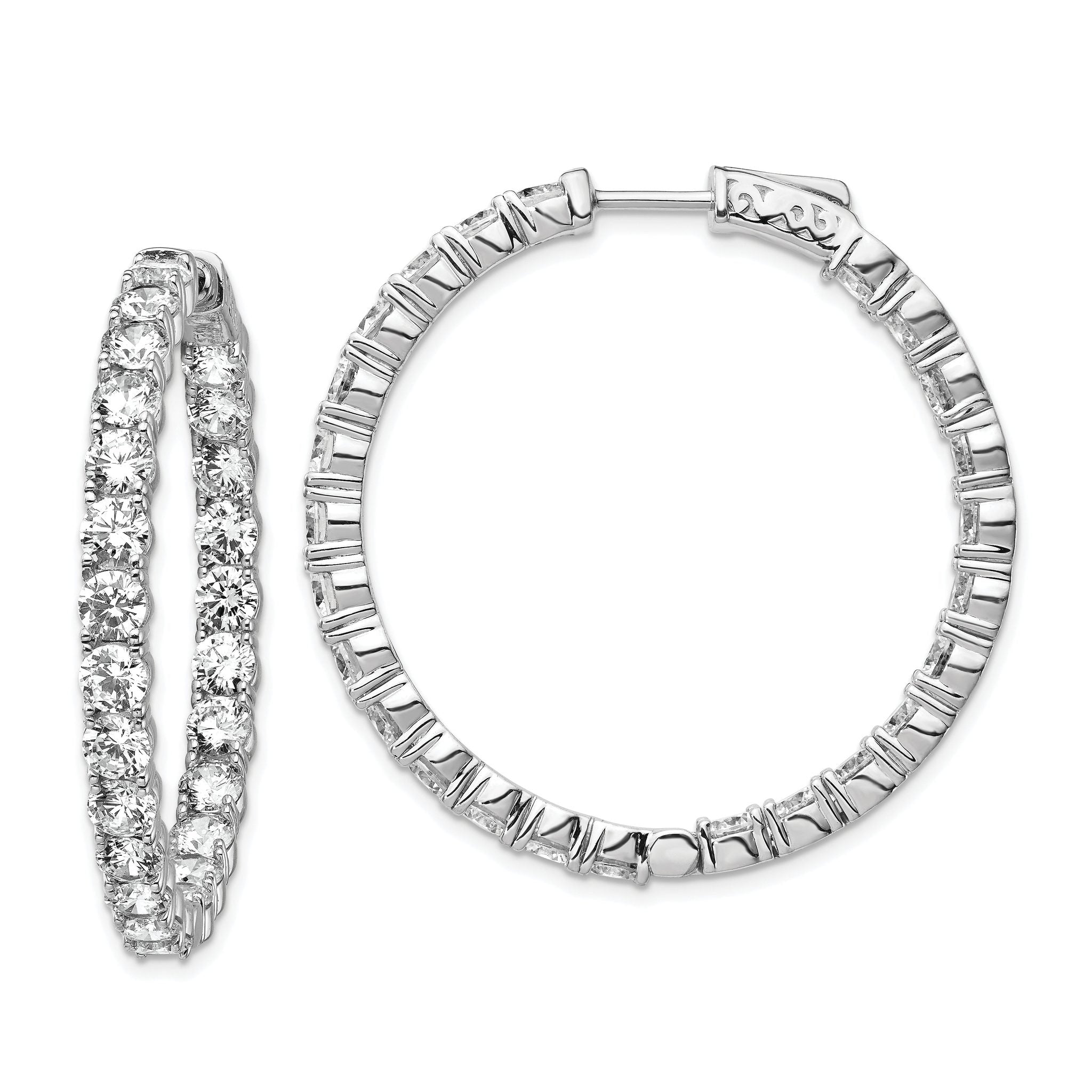 Sterling Shimmer Sterling Silver Rhodium-plated 50 Stone 3.75mm CZ In and Out Round Hinged Hoop Earrings Main image