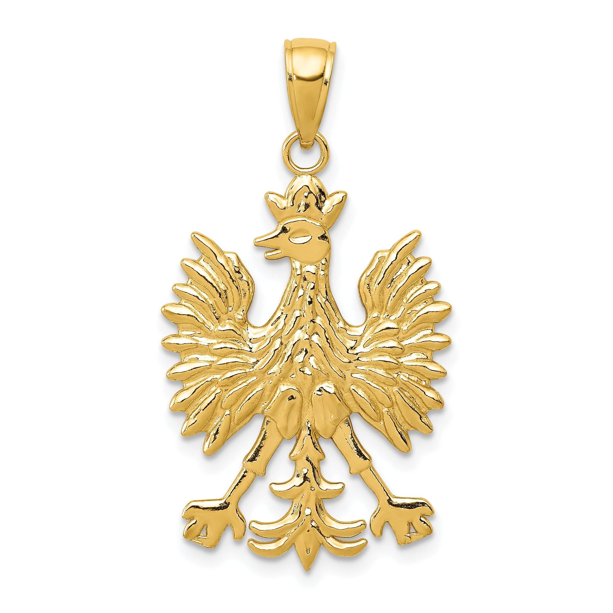 14K Gold Phoenix Bird Charm with Polished Textured Finish for Men