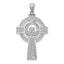 14K White Gold Celtic Claddagh Cross Pendant with Rhodium Finish