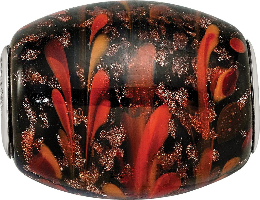 Sterling Silver Reflections Black & Orange Autumn Fires Fenton Glass Bead