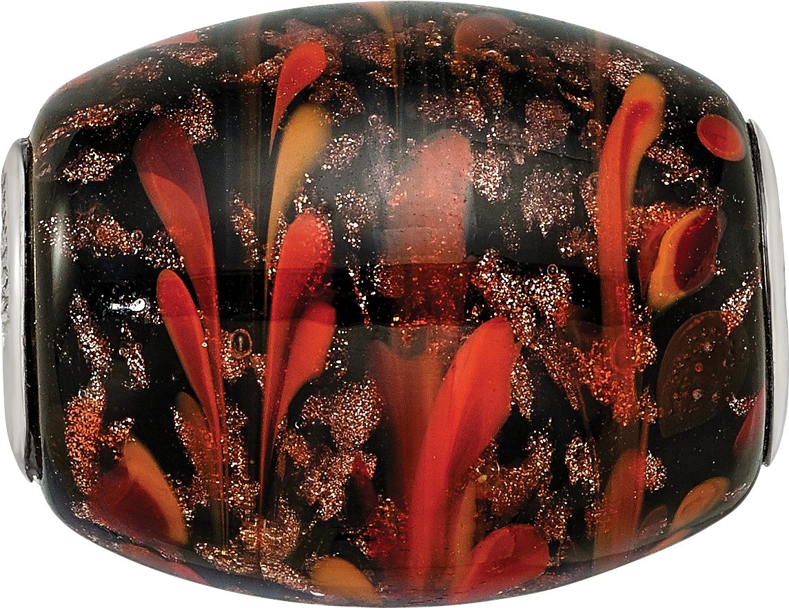 Sterling Silver Reflections Black & Orange Autumn Fires Fenton Glass Bead
