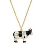 Luxury Giftware Pewter Bejeweled Crystals Gold-tone Enameled BESSIE Holstein Cow Trinket Box with Matching 18 Inch Necklace