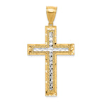 10K Gold Rhodium-Accented Diamond-Cut Cross Pendant with Polished Finish