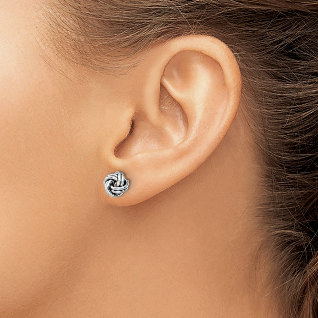 10K w/White Rhodium Polished Love Knot Post Earrings