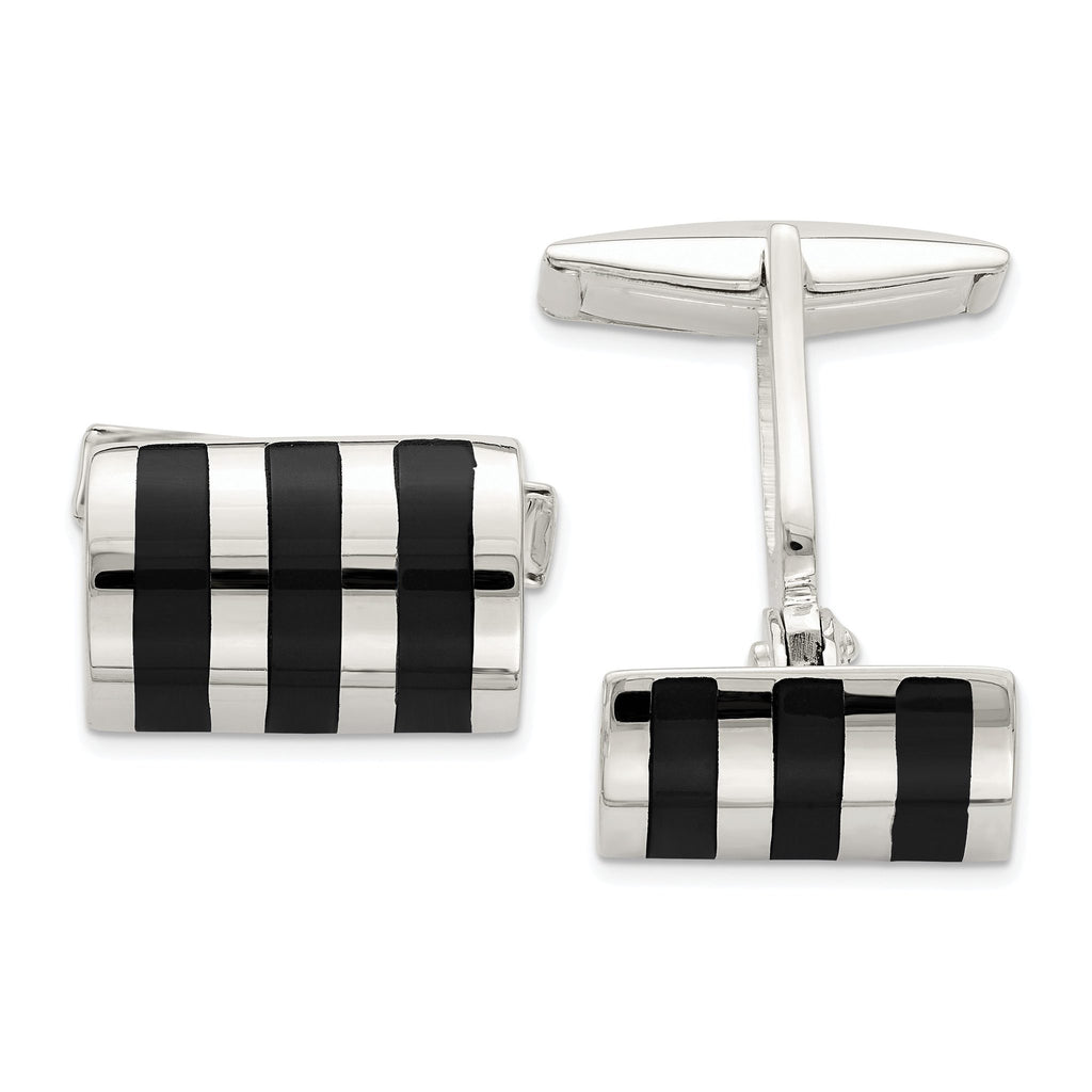 Polished Sterling Silver Onyx Cuff Links
