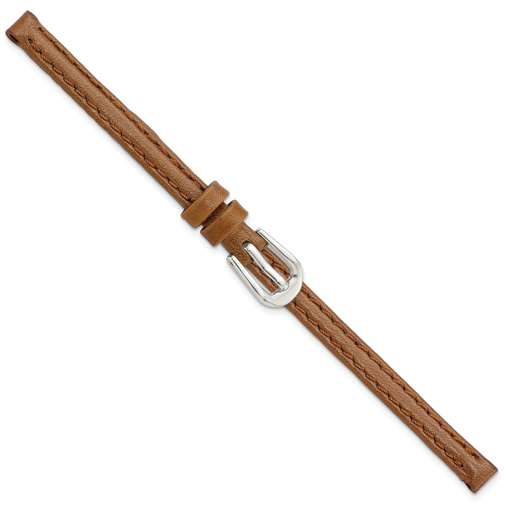 Havana Smooth Leather Watch Band in Silver-Tone Buckle, 6mm