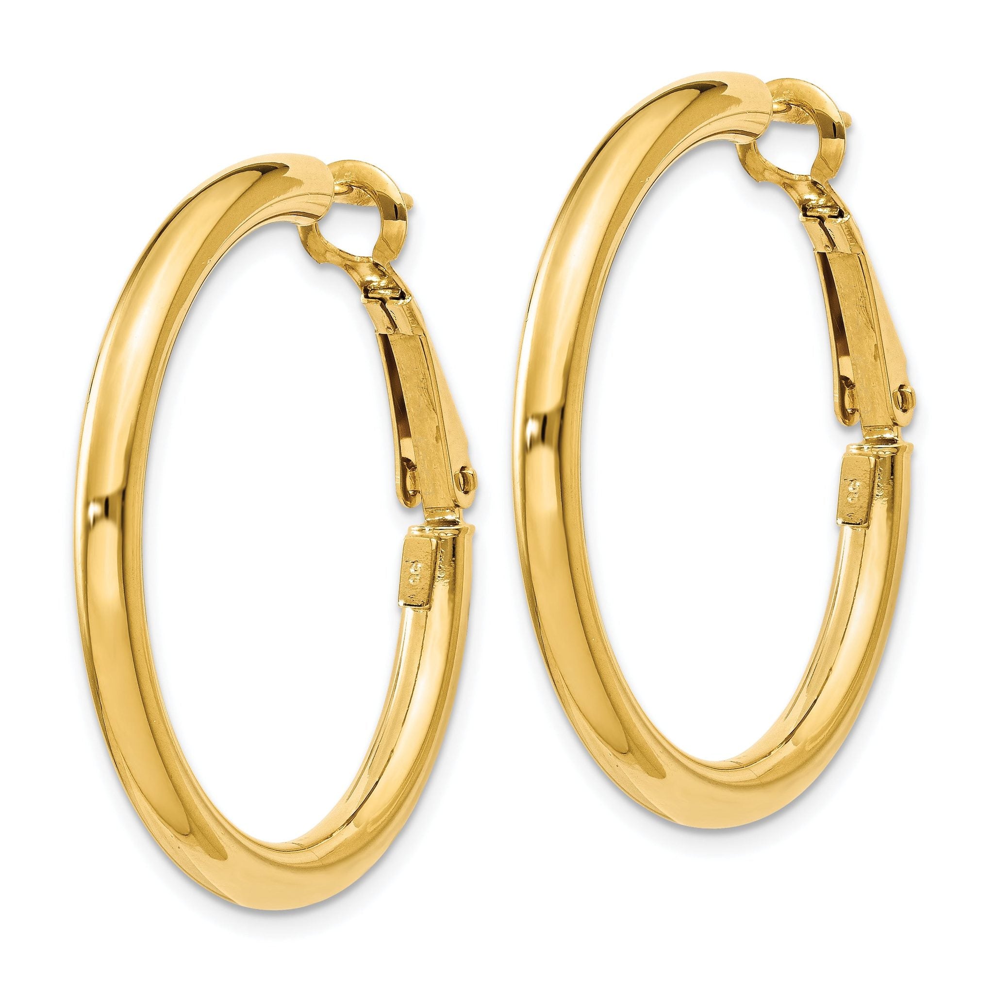 14K Gold Polished Omega Back Hoop Earrings for Women 3x25mm Hollow Design Secondary image