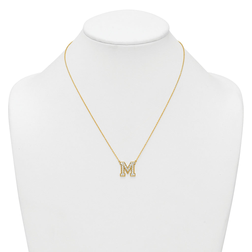 14k 5/8 carat Lab Grown Diamond VS+ F+ Complete Letter M 18 inch Initial Necklace