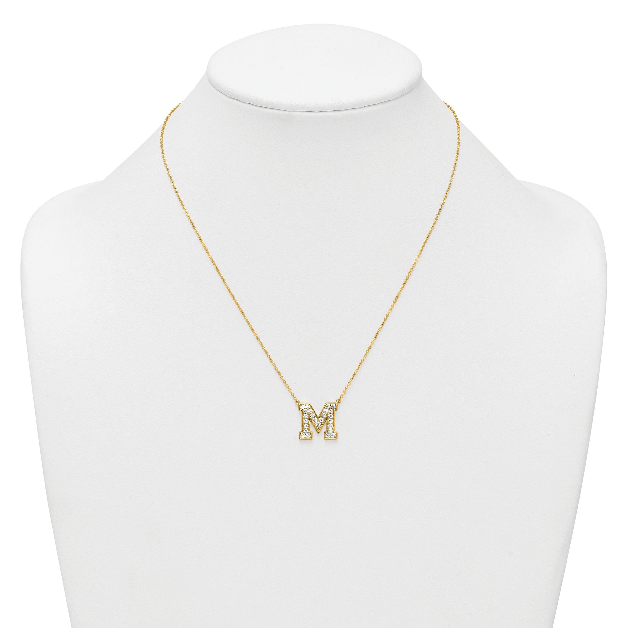 14k 5/8 carat Lab Grown Diamond VS+ F+ Complete Letter M 18 inch Initial Necklace