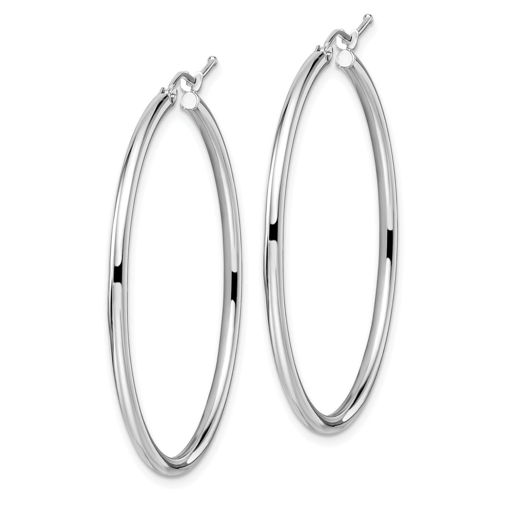 14K White Gold Polished Hoop Earrings 40mm with Hinged Closure