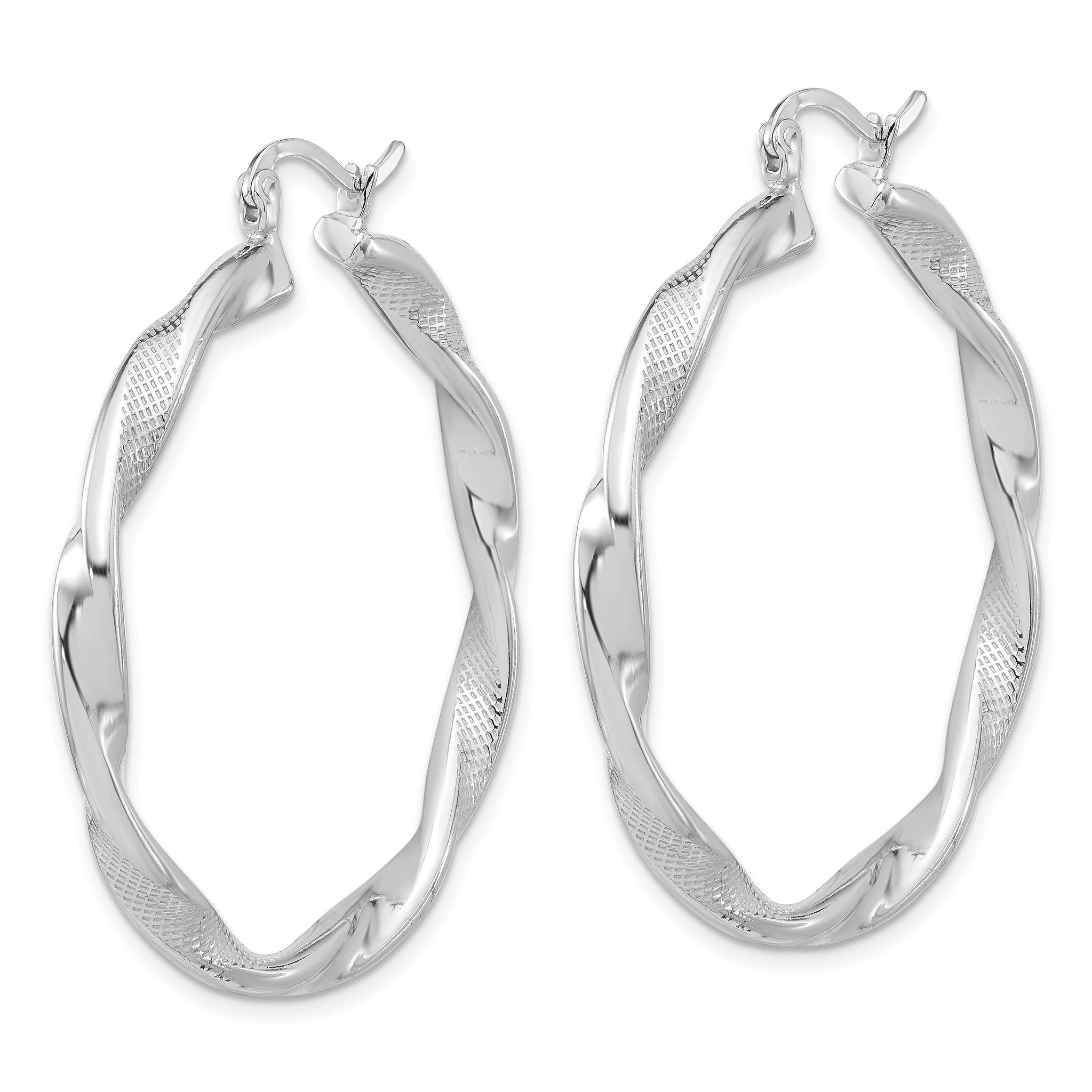 Sterling Silver Rhodium-plated Textured 3.7mm Twisted Hoop Earrings Secondary image