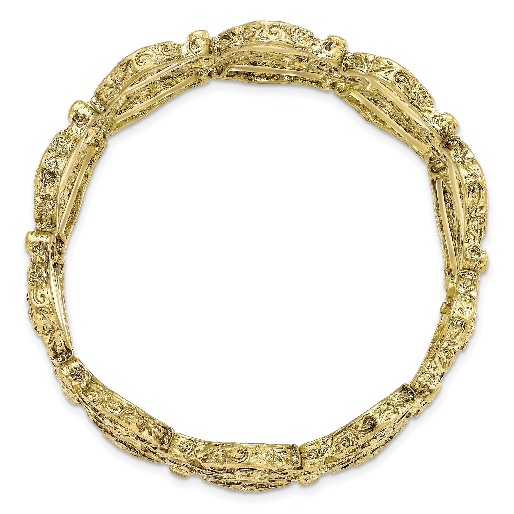 1928 Jewelry Brass-tone Wide Filigree Floral Pattern Link Stretch Bracelet Secondary image