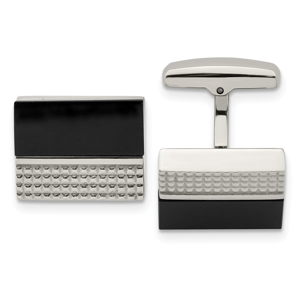 Stainless Steel Black Agate Square Cuff Links
