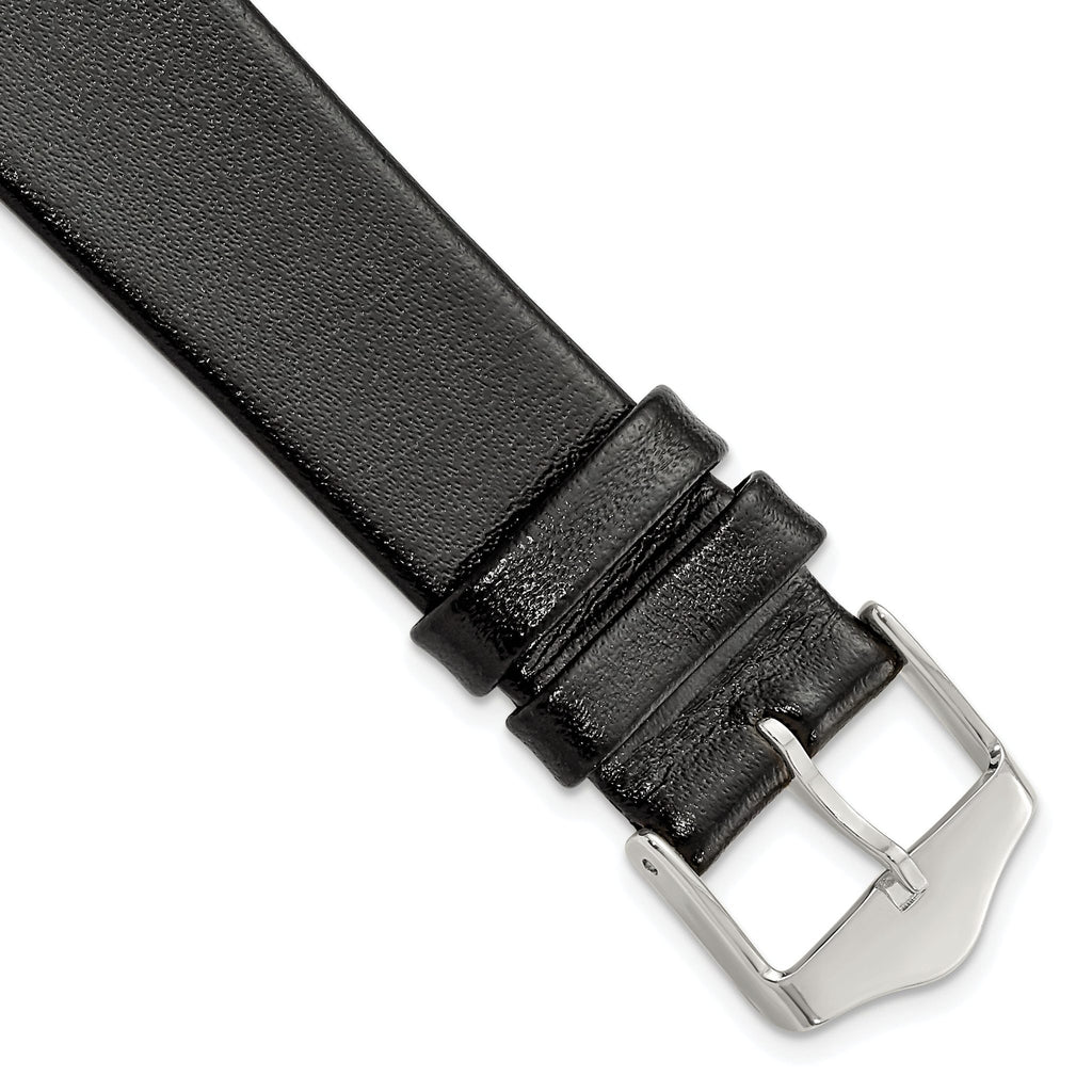 Smooth Flat Leather Watch Band in Black with Silver-Tone Buckle, 20mm