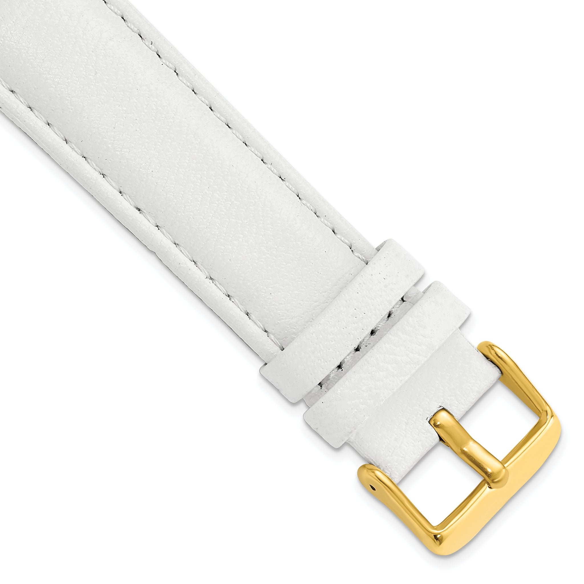 White Leather Watch Band with Gold-Tone Buckle, 19mm