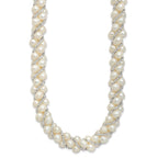 Sterling Silver Rhodium-plated 6-7mm White Near-Round Pearl and Glass Beaded Twisted 18 inch Necklace