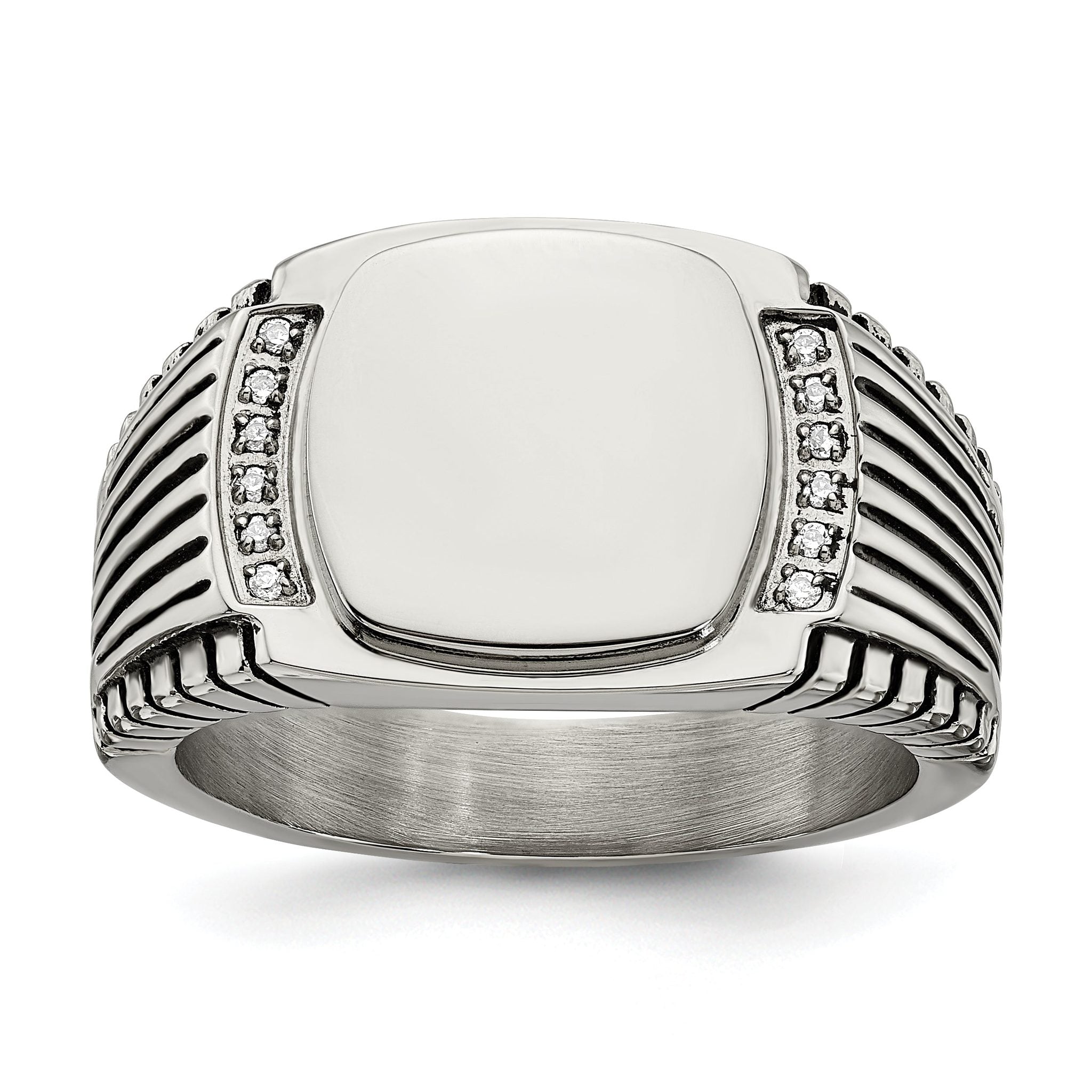 Chisel Stainless Steel Polished with CZ Signet Ring Main image