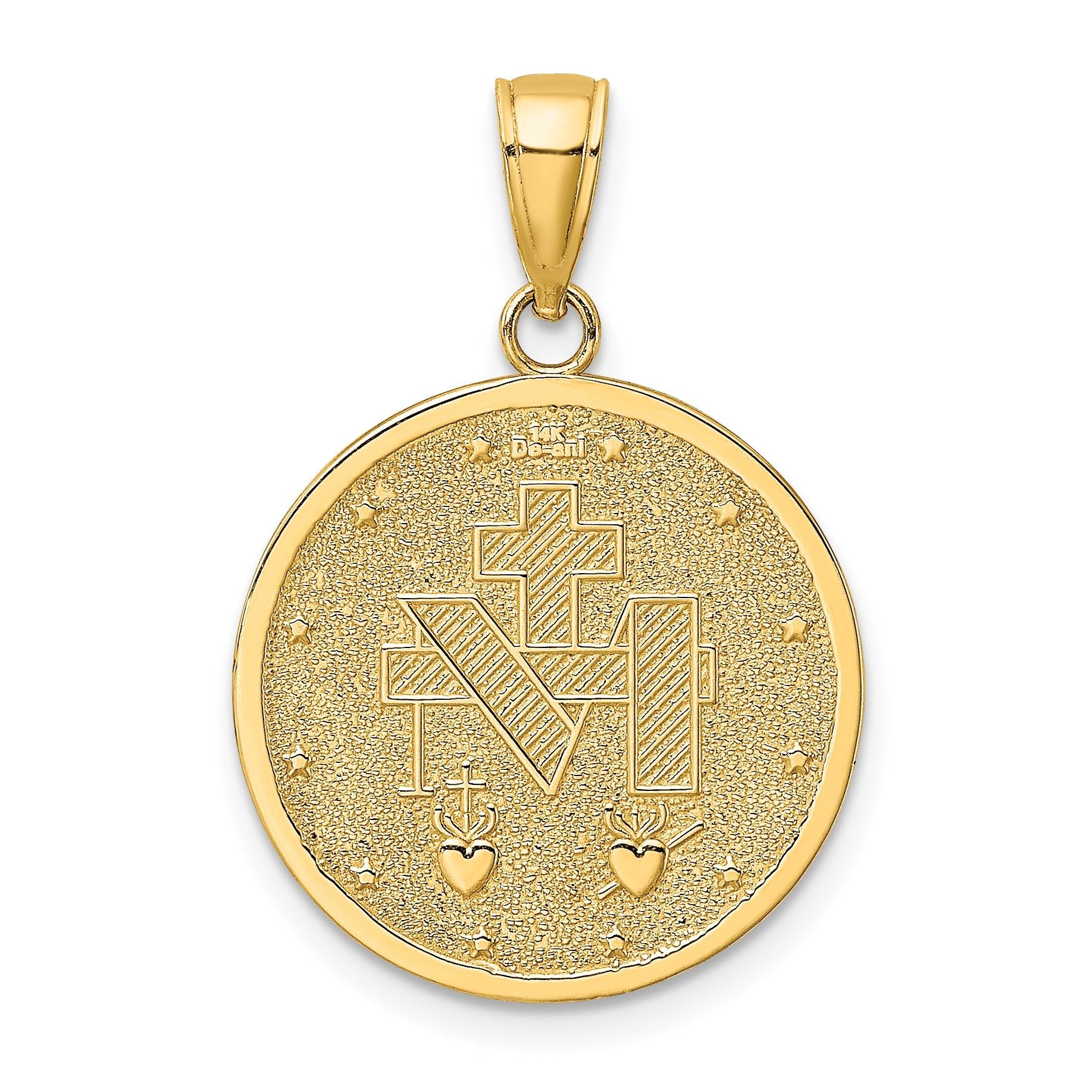 14K Polished and Satin Miraculous Medal Charm