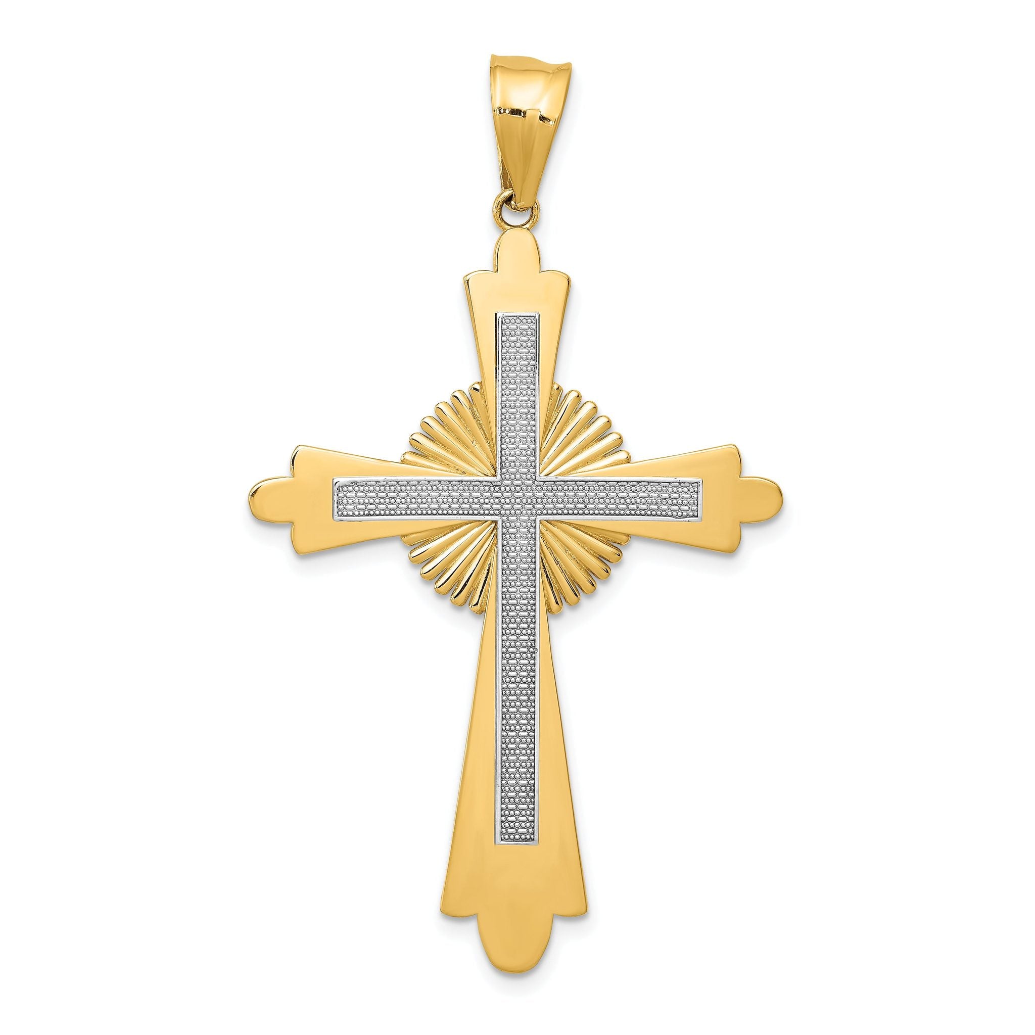 14K Two-Tone Gold Polished Cross Pendant with Solid Cast Design
