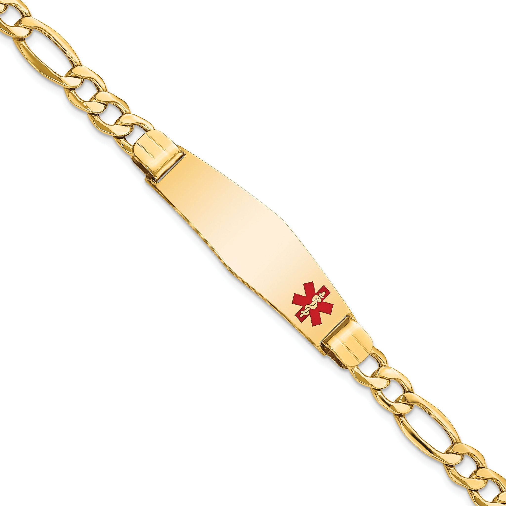 10k Semi-Solid Medical Soft Diamond Shape Red Enamel Figaro ID Bracelet Main image