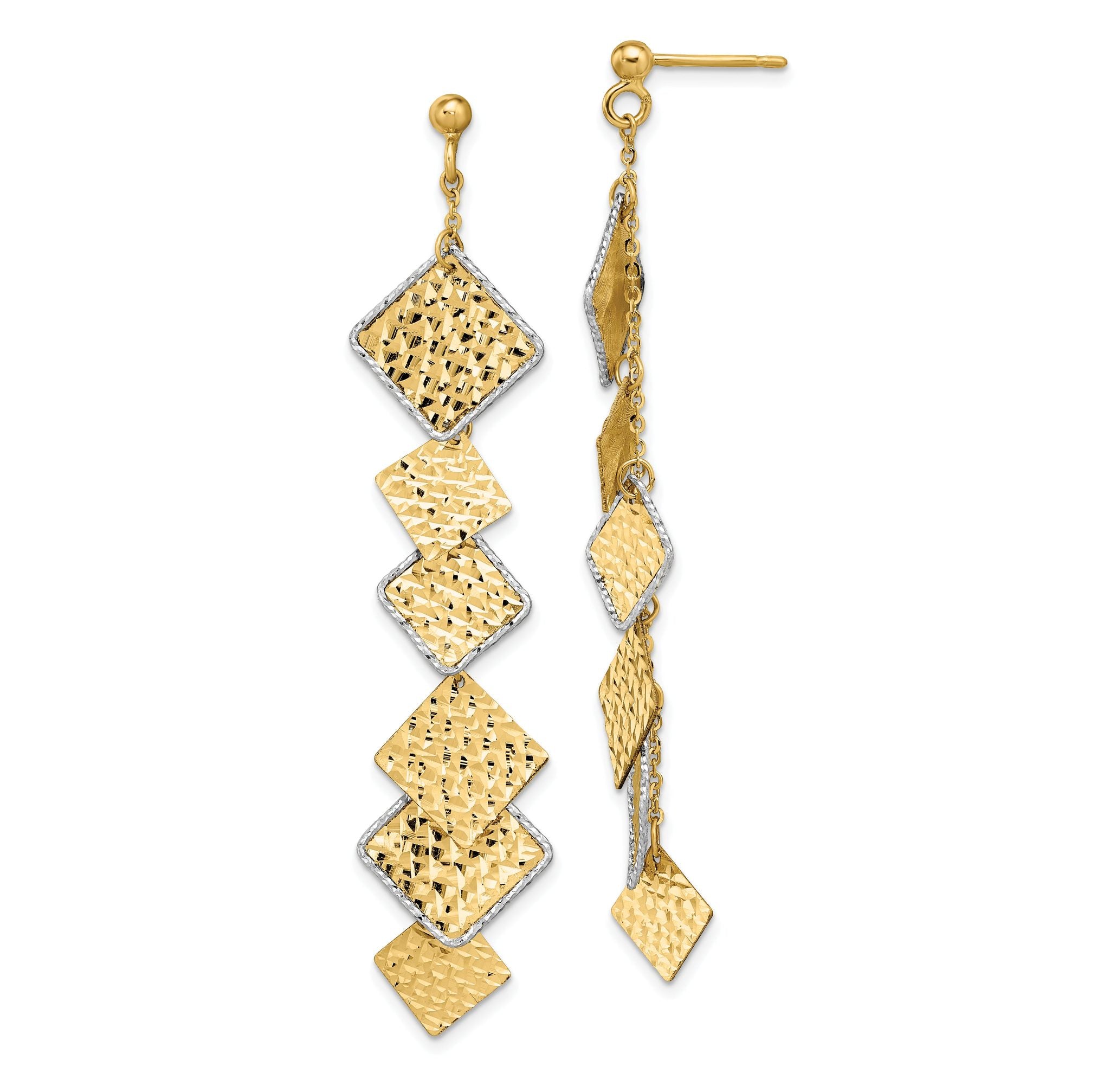 14K Two-tone Polished and Brushed D/C Post Dangle Earrings