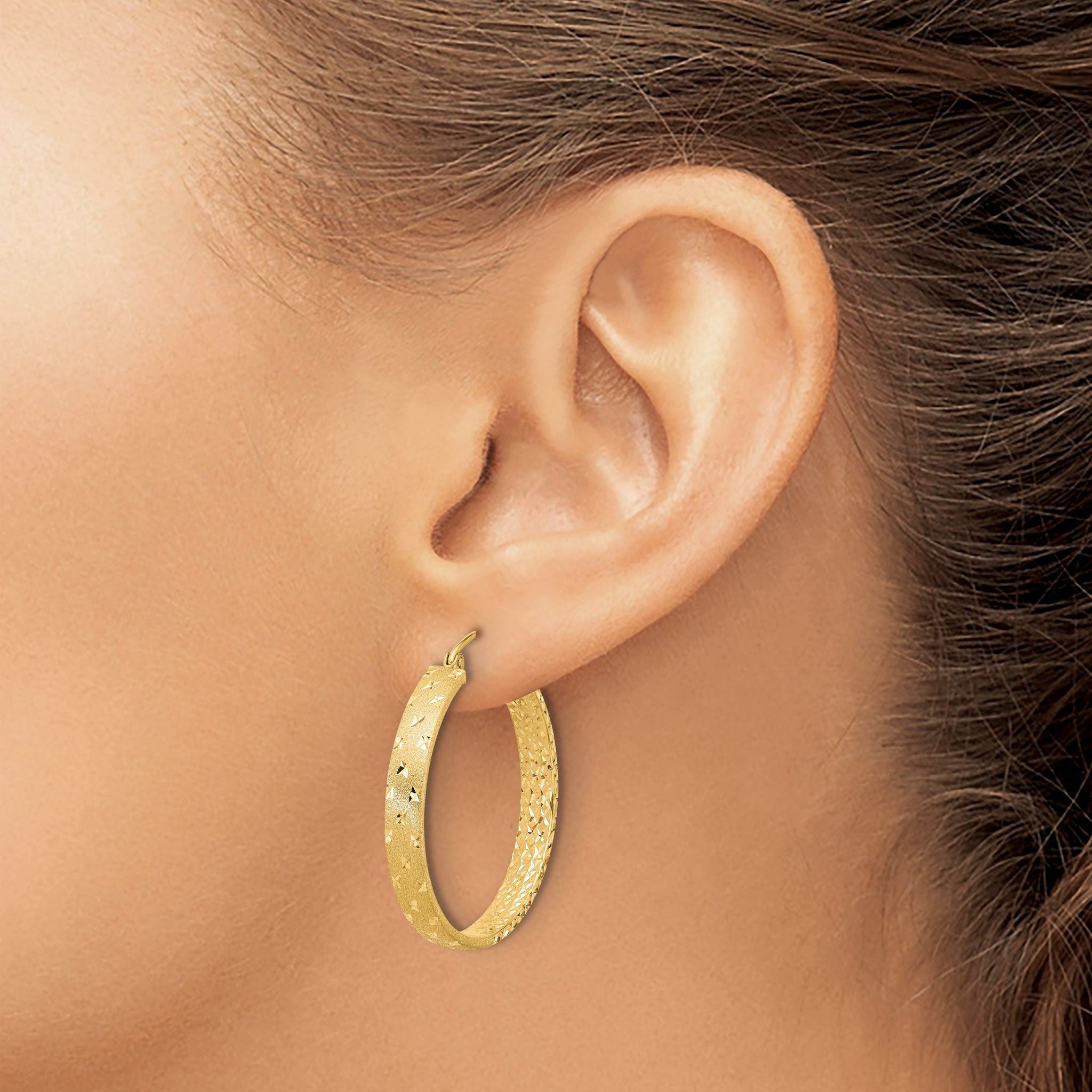 14k Polished Diamond-cut In/Out Hoop Earrings