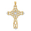 14K Gold Infinity Cross Pendant with Rhodium Diamond-Cut Beaded Trim