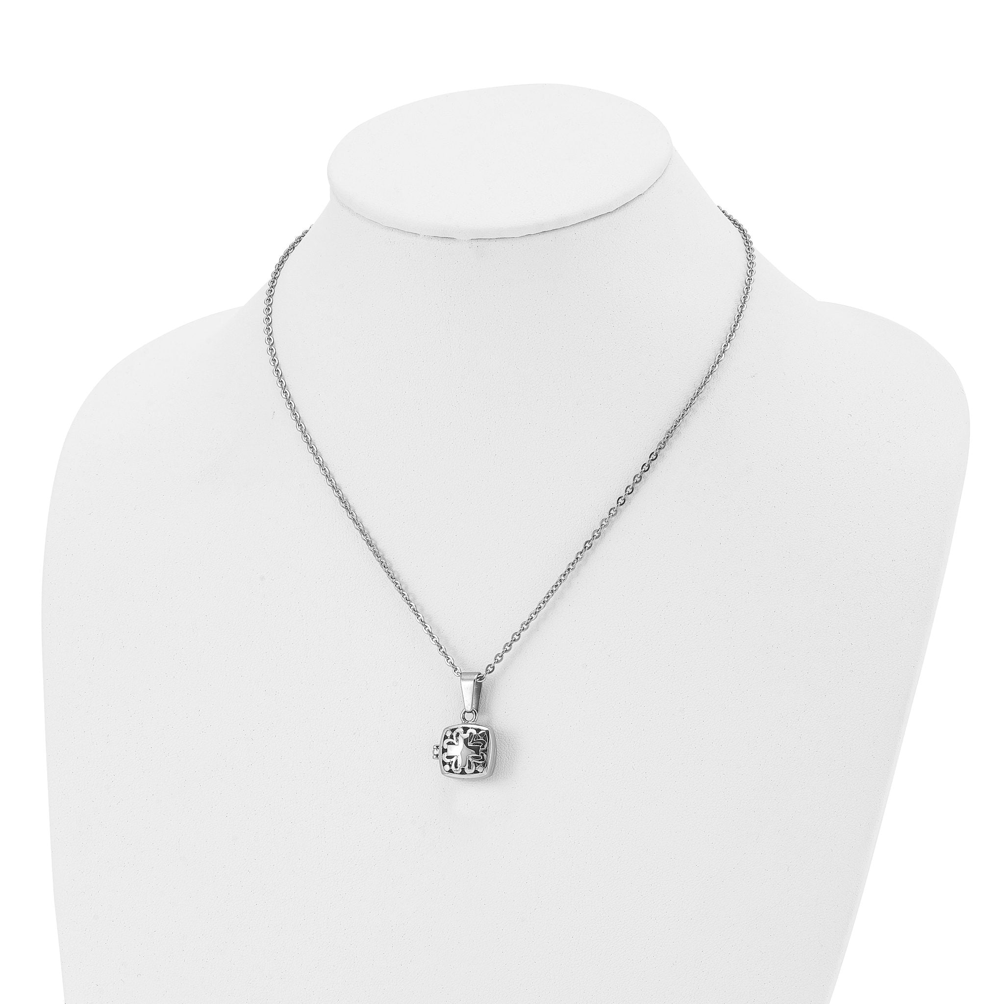 Magnetic Prayer Box Necklace in Stainless Steel, 18"
