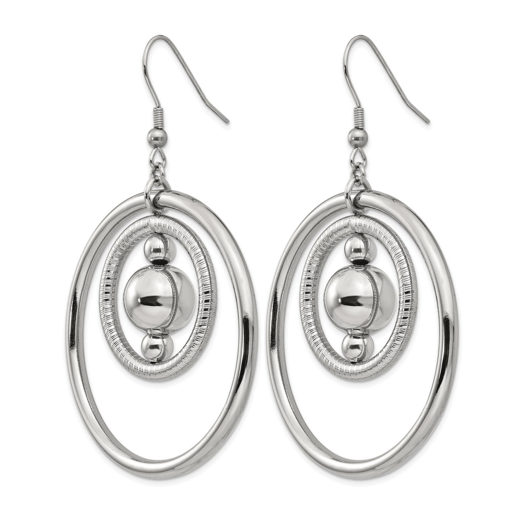 Stainless Steel Polished Geometric Textured Drop Dangle Earrings for Women