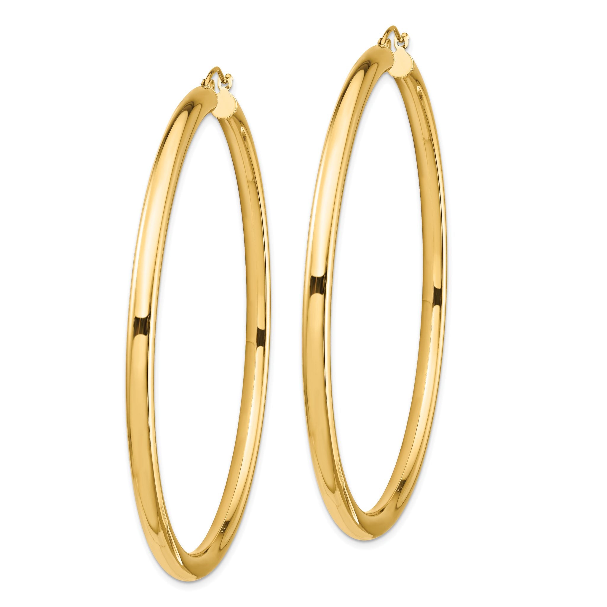 14k Polished 4x70mm Lightweight Round Tube Hoop Earrings Secondary image