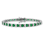 Cheryl M Sterling Silver Rhodium-plated Polished Green Glass and CZ 7.25 Inch Bracelet