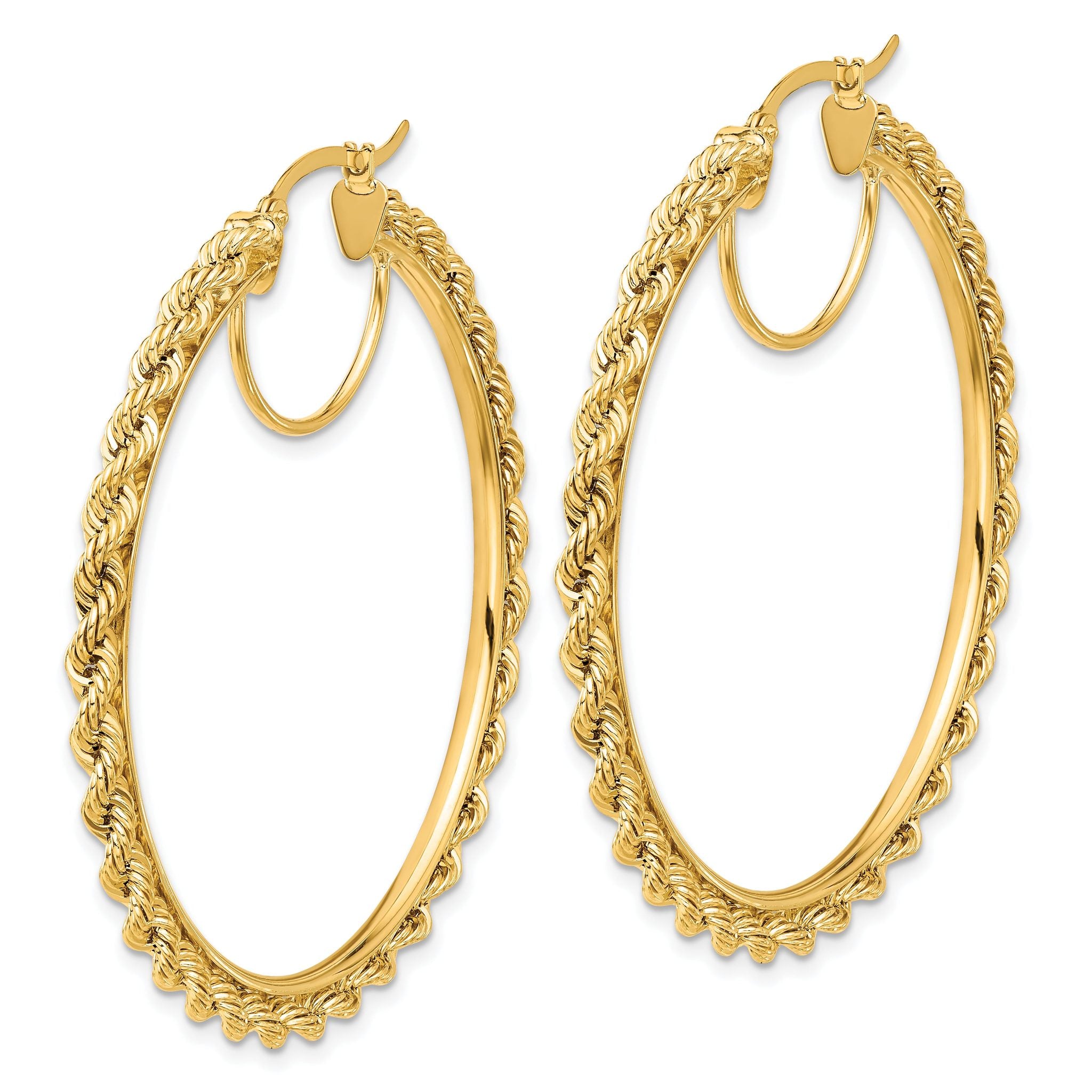 14k Polished and D/C Rope 2.95mm Hoop Earrings