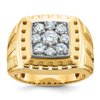 14k Two-tone Men's Polished Satin and Grooved 1 Carat AA Quality Diamond Cluster Ring
