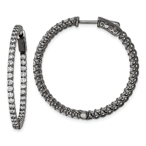 78-Stone Round Cubic Zirconia Out Hoop Earrings in Sterling Silver, 35mm Hinged - Sophia Jewelers