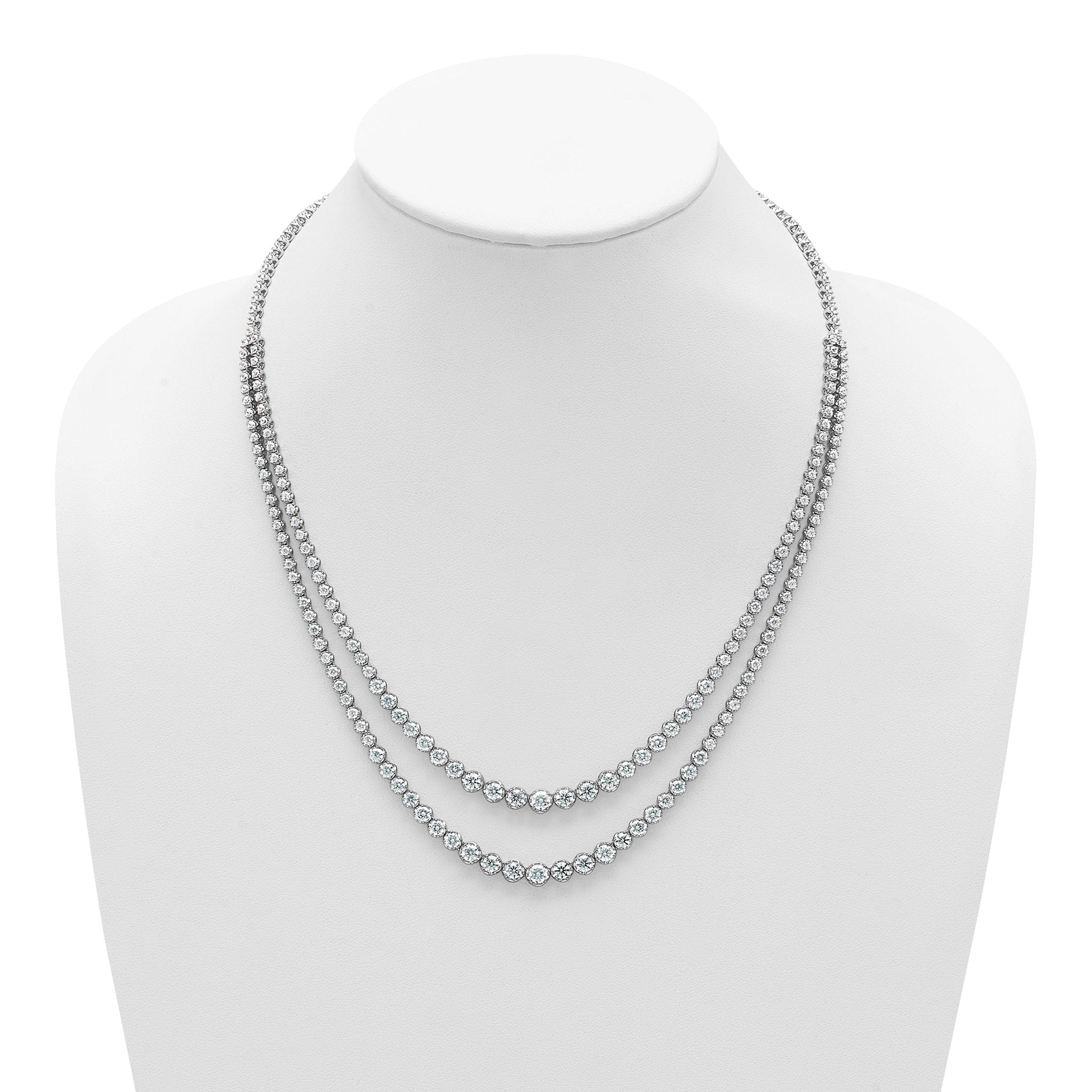 14k White Gold 15 1/2 carat Lab Grown Diamond VS+ F+ Complete 20 inch Graduated Layered Tennis Necklace