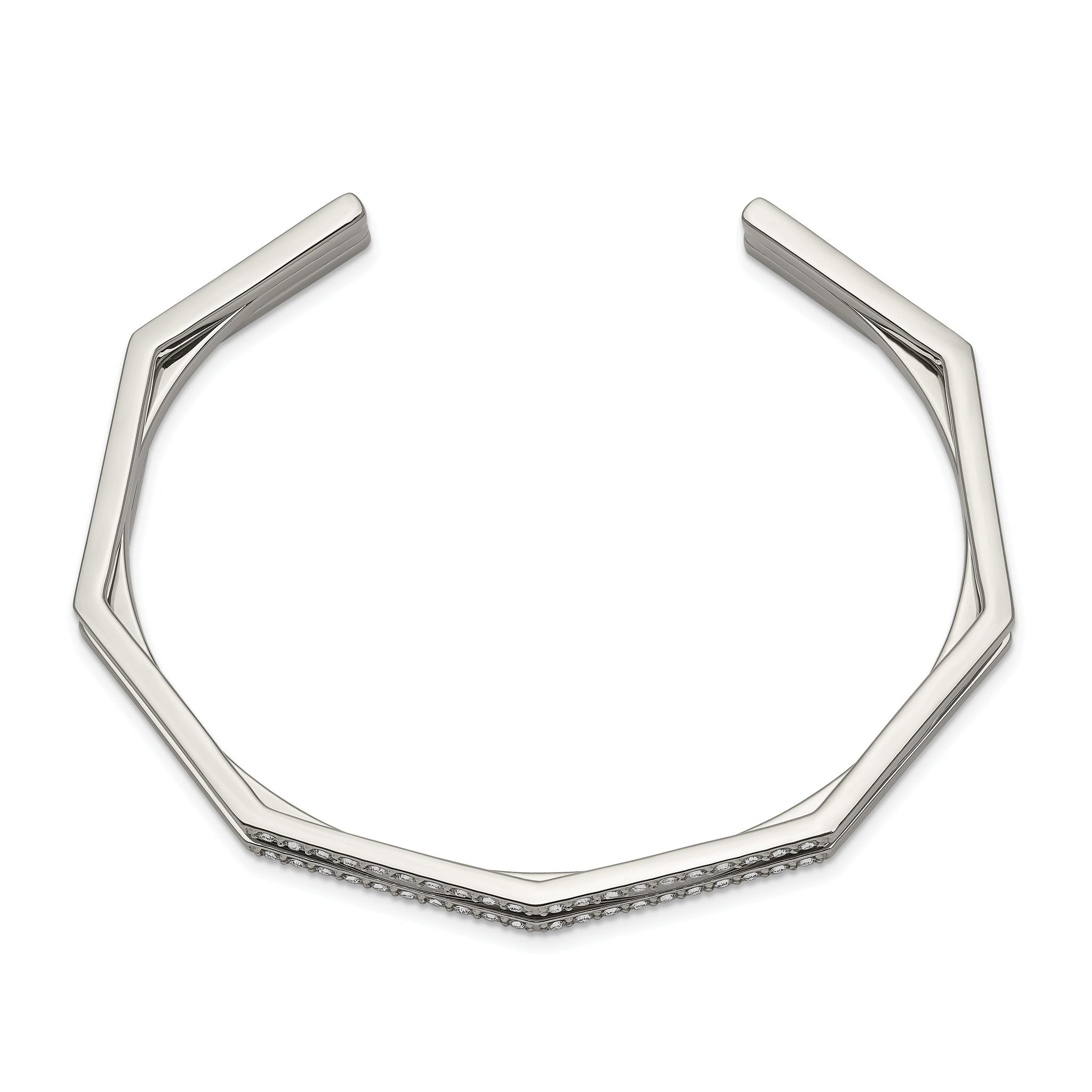 Stainless Steel Polished with Crystal 7mm Cuff Bangle Bracelet for Women Secondary image