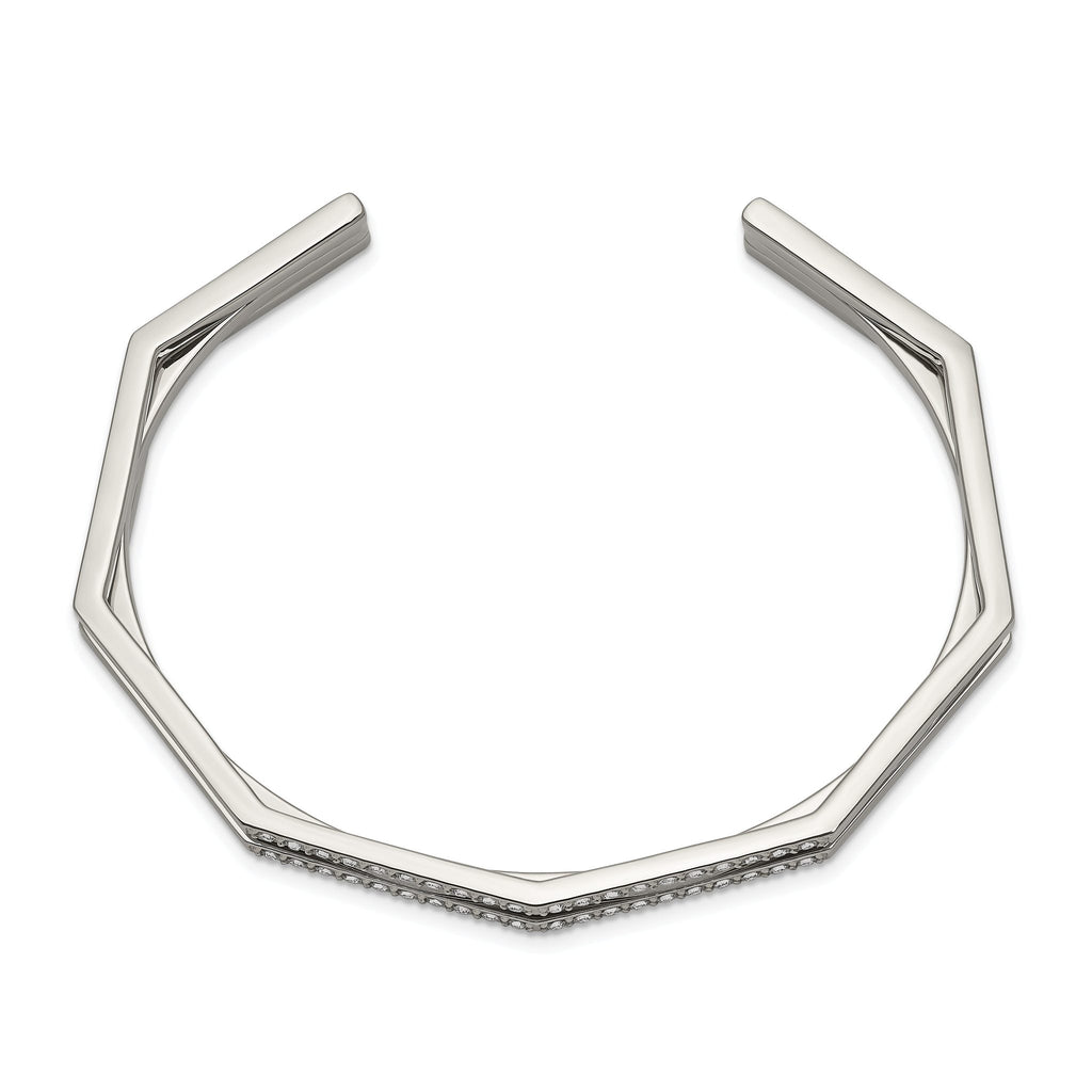 Stainless Steel Polished with Crystal 7mm Cuff Bangle Bracelet for Women