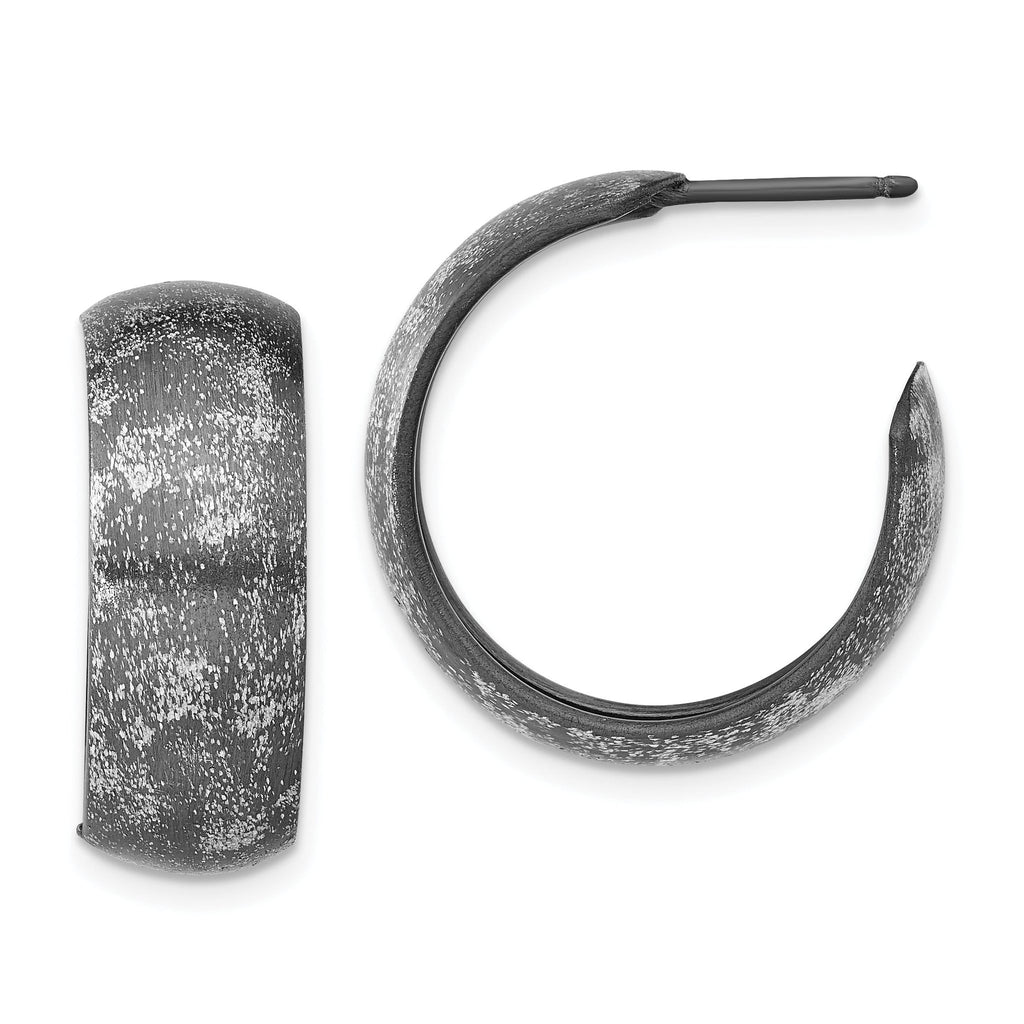 Sophia Jewelers Sterling Silver Ruthenium-Plated Textured Hoop Earrings