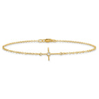 14K Polished CZ Cross Anklet