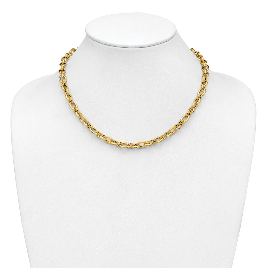 14K Polished and Textured Fancy Link Necklace