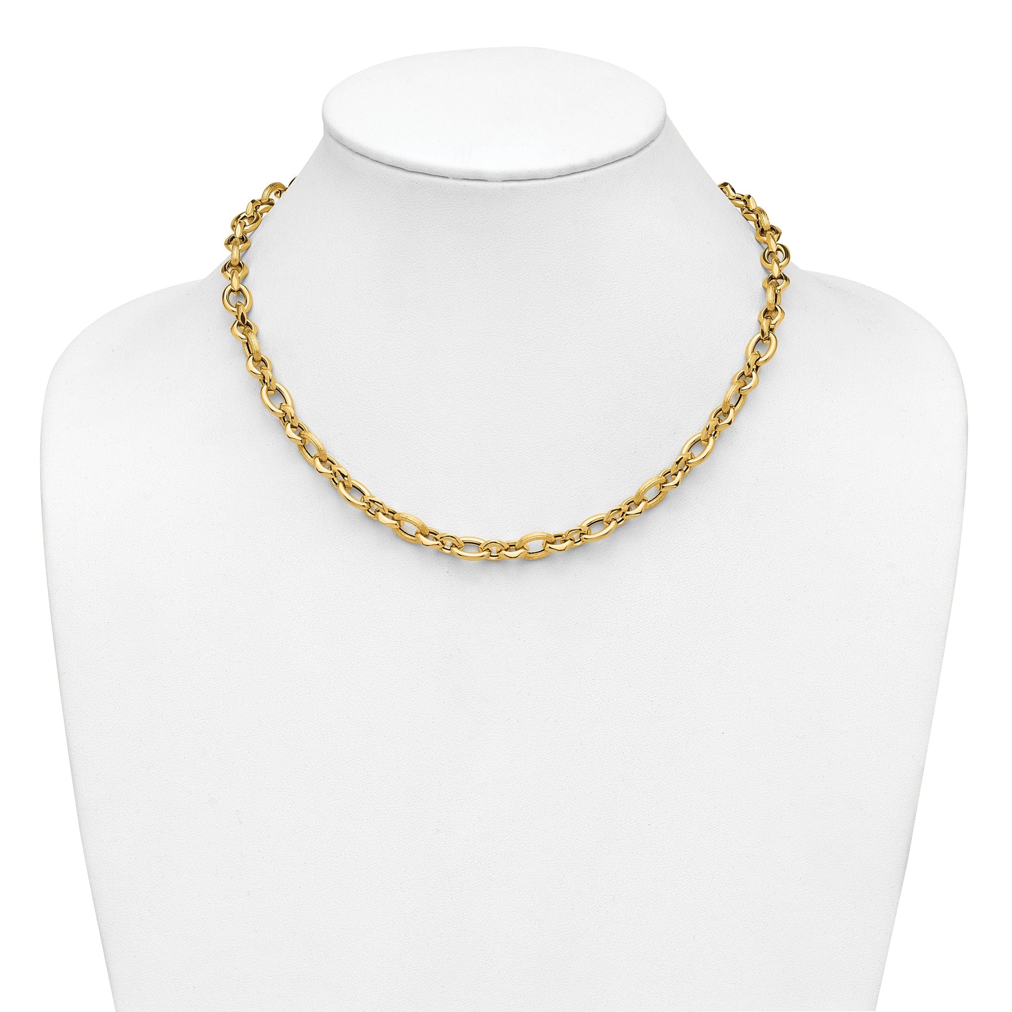 14K Polished and Textured Fancy Link Necklace