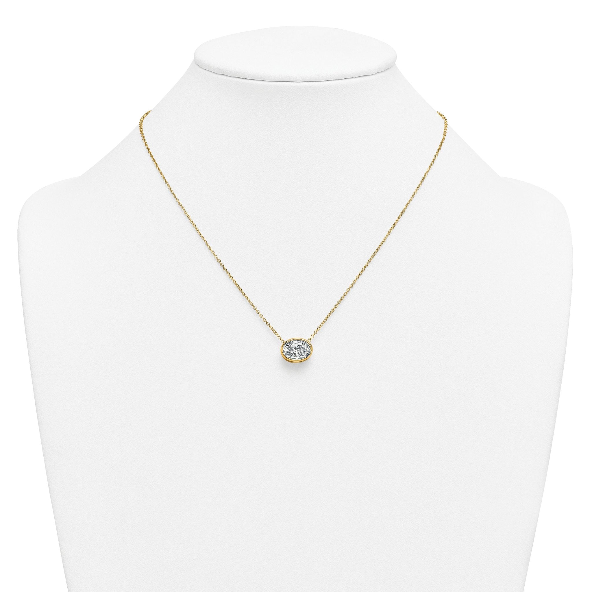14k 3 carat Certified Lab Grown Diamond VS+ F+ Oval Complete 18 inch Bezel Set Necklace