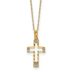 14K Gold CZ Cross Necklace with Polished Finish and Elegant Chain