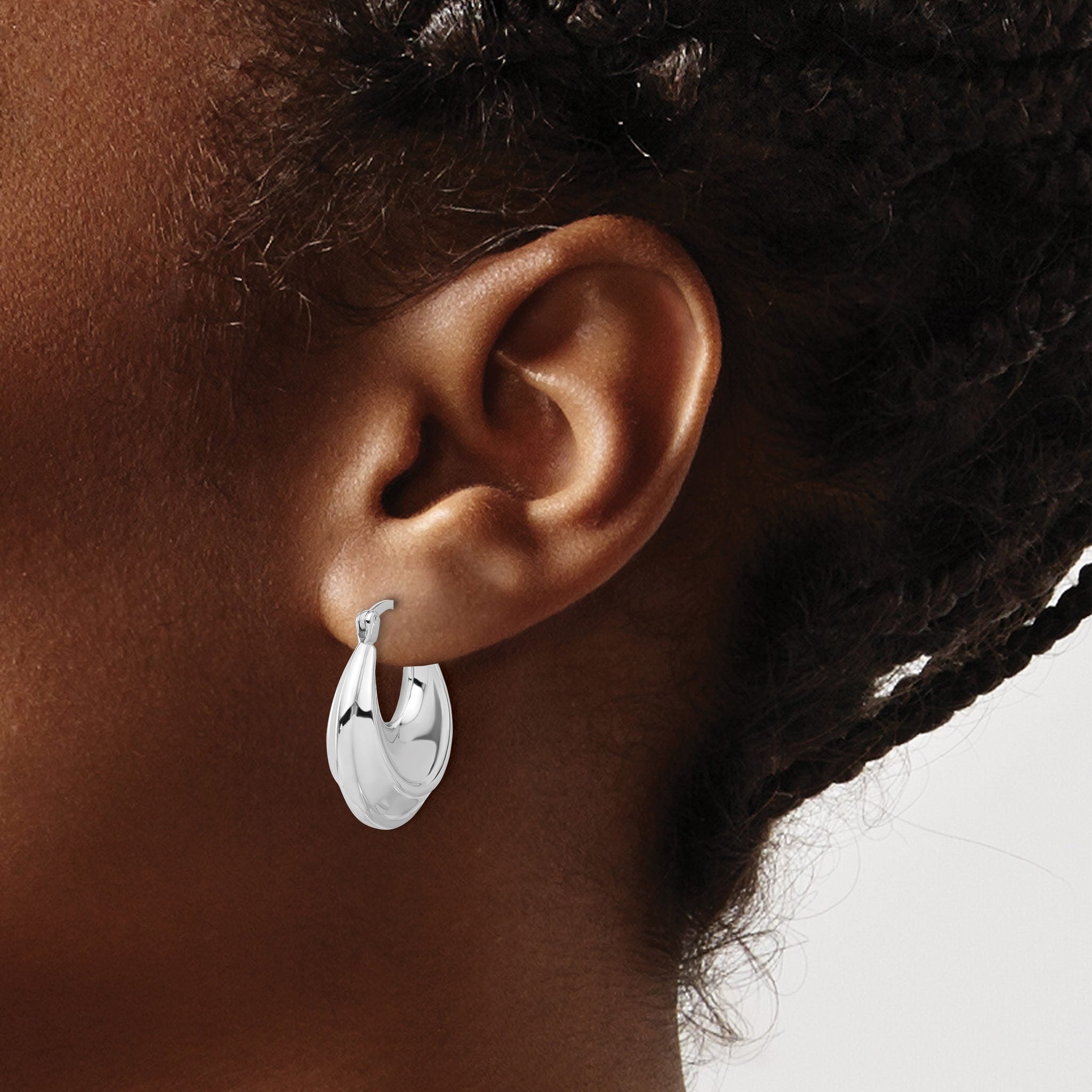 Sterling Silver Rhodium-plated Graduating Puffed Hoop Earrings