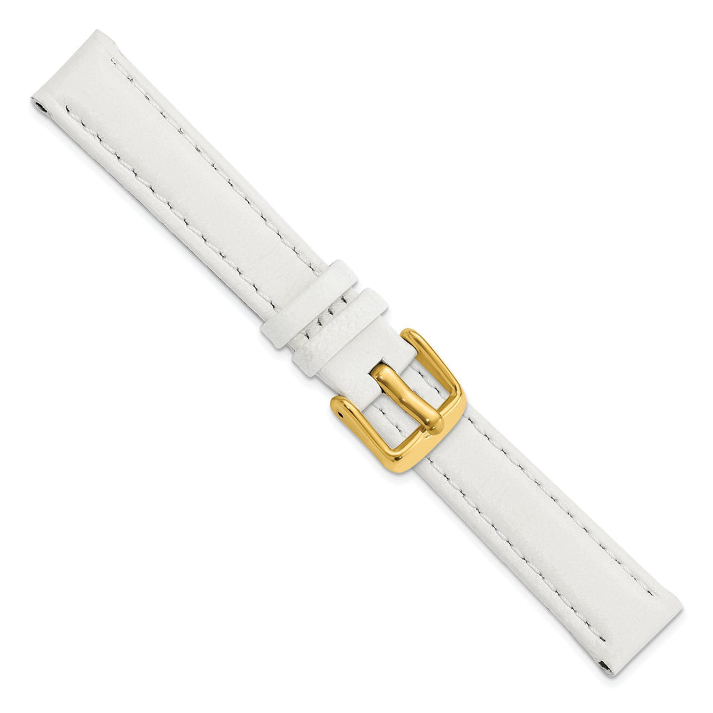 White Leather Watch Band with Gold-Tone Buckle, 19mm