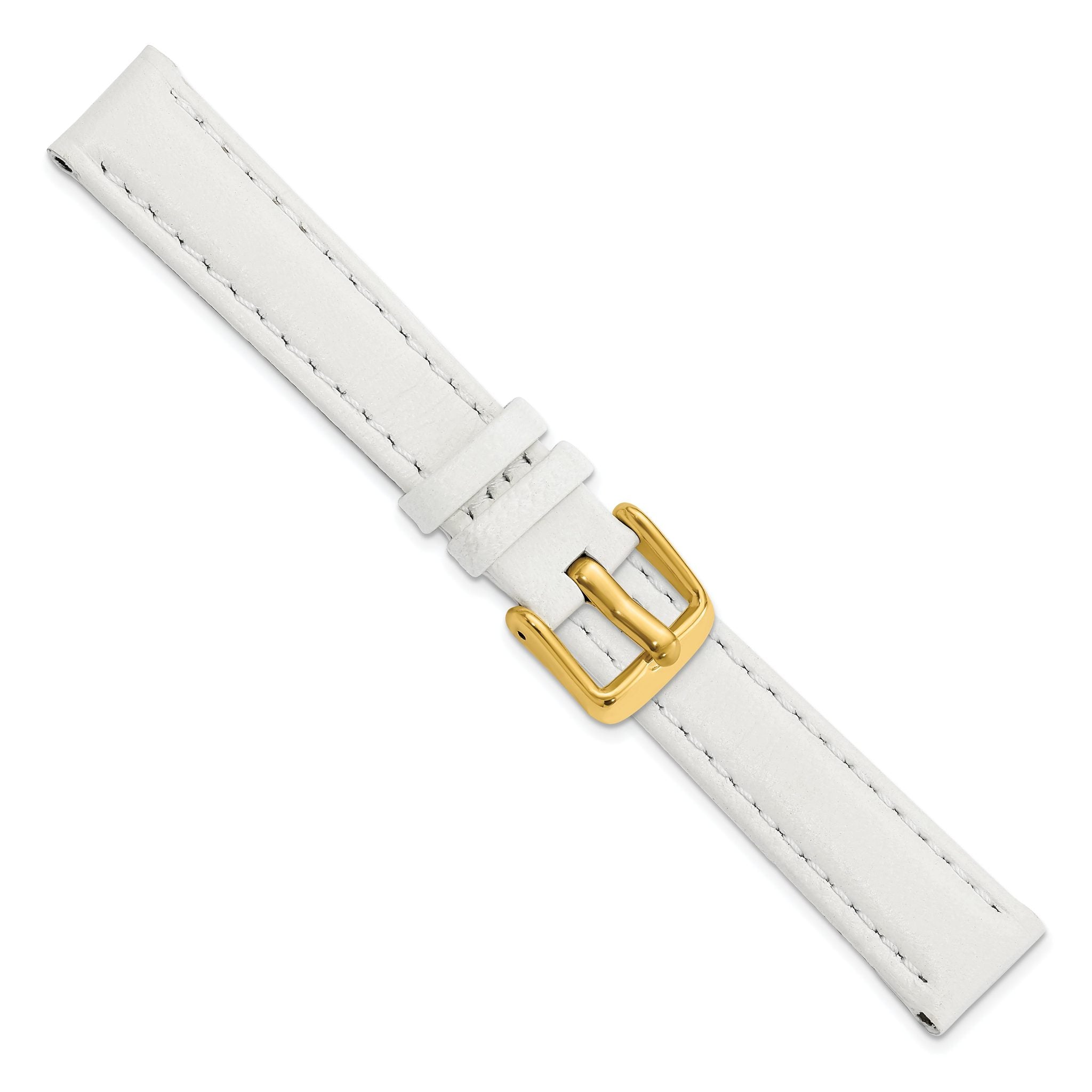 White Leather Watch Band with Gold-Tone Buckle, 19mm