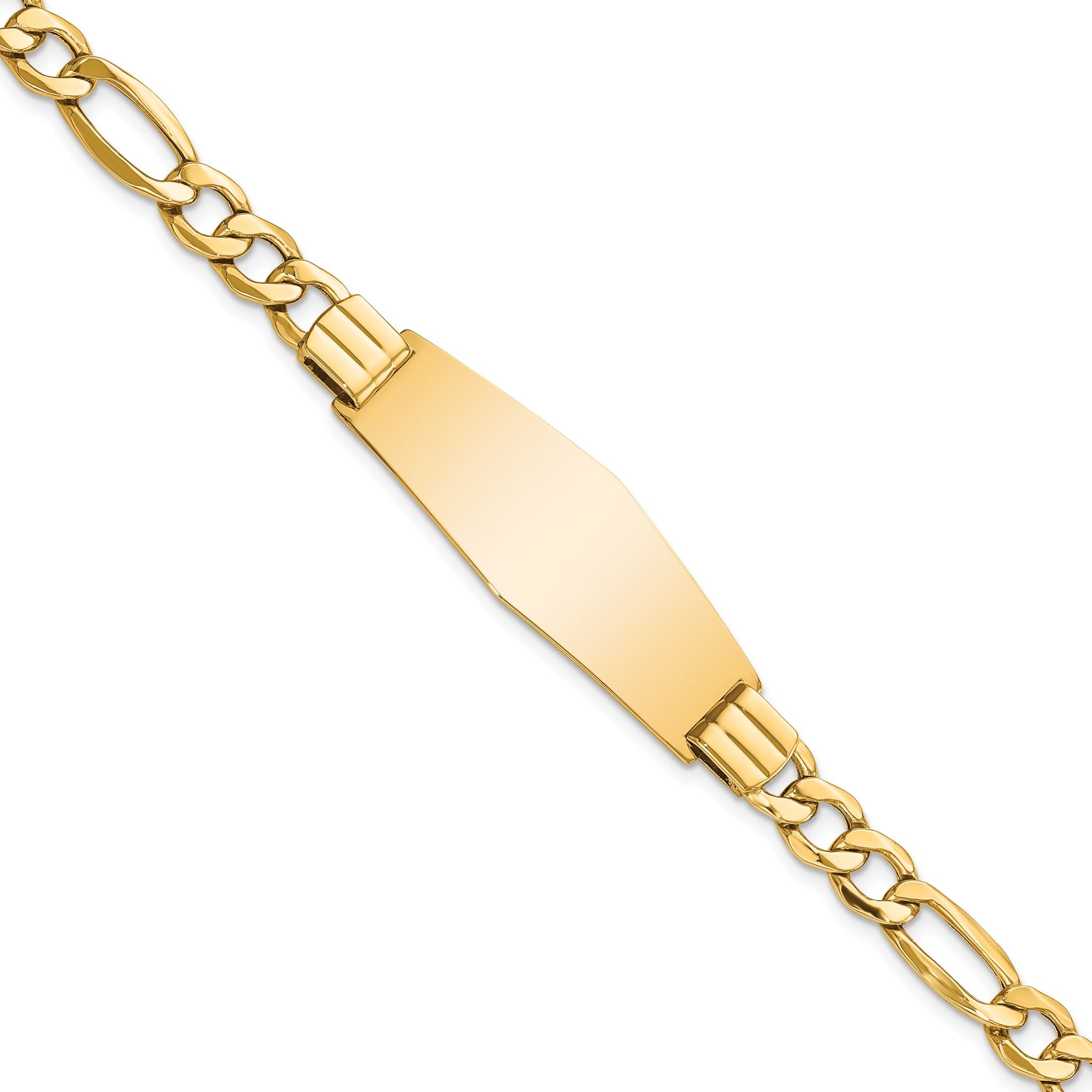 14k Polished Semi-Solid Chain/Solid Plate Figaro Link Soft Diamond Shape 39x14mm Plate 8 inch ID Bracelet Main image