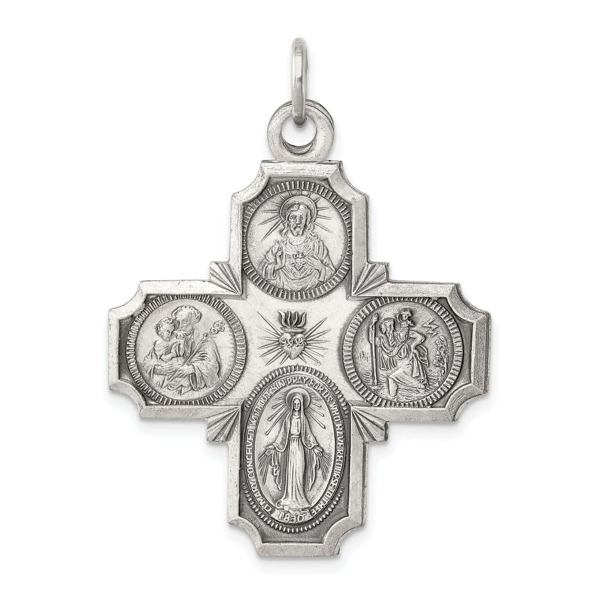 Sterling Silver Antiqued 4-Way Medal Pendant with Solid Die Struck Design