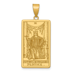 Justice Tarot Card Pendant in 14K Yellow Gold, 36mm Textured - Sophia Jewelers