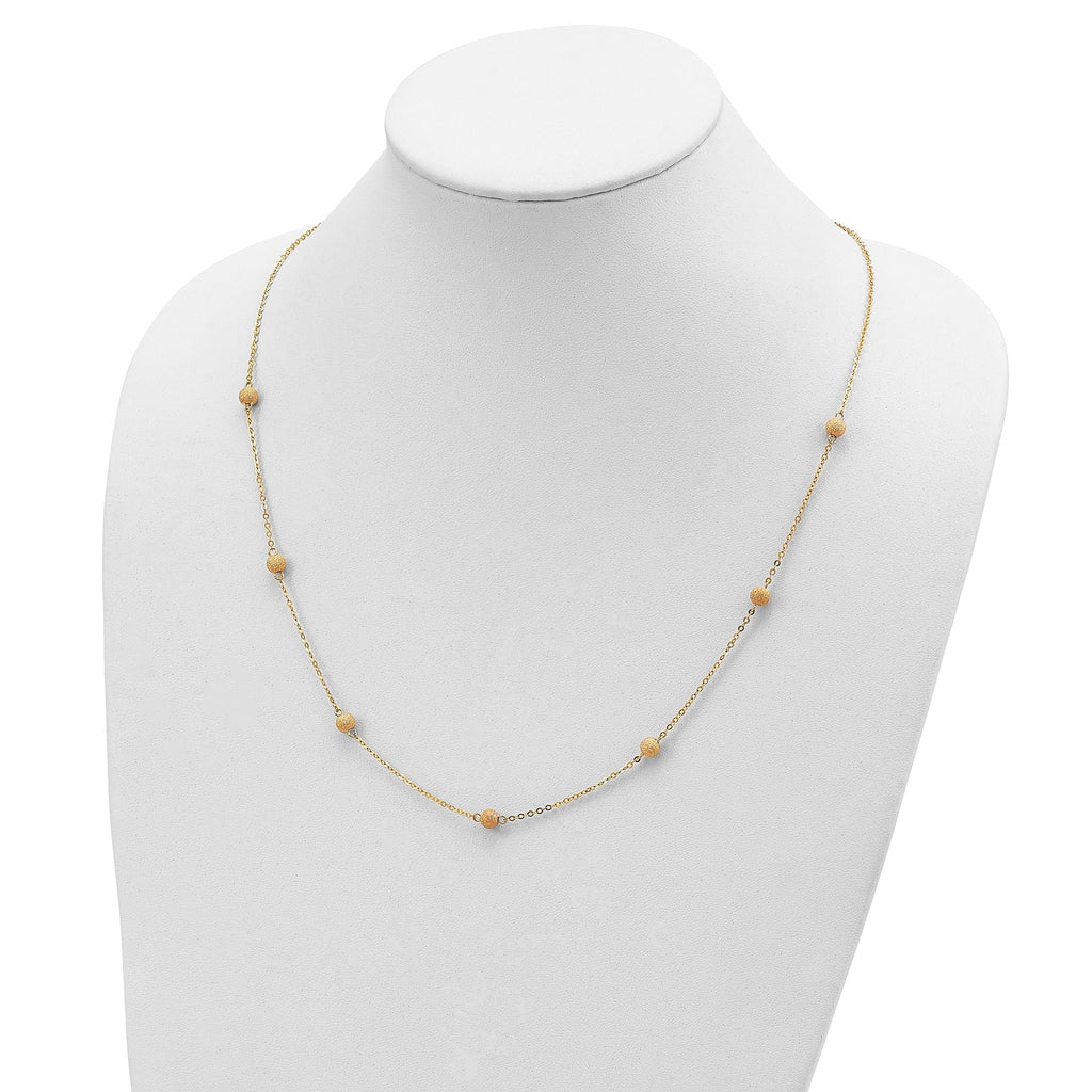 14K Gold Textured Beaded Necklace with Polished Finish